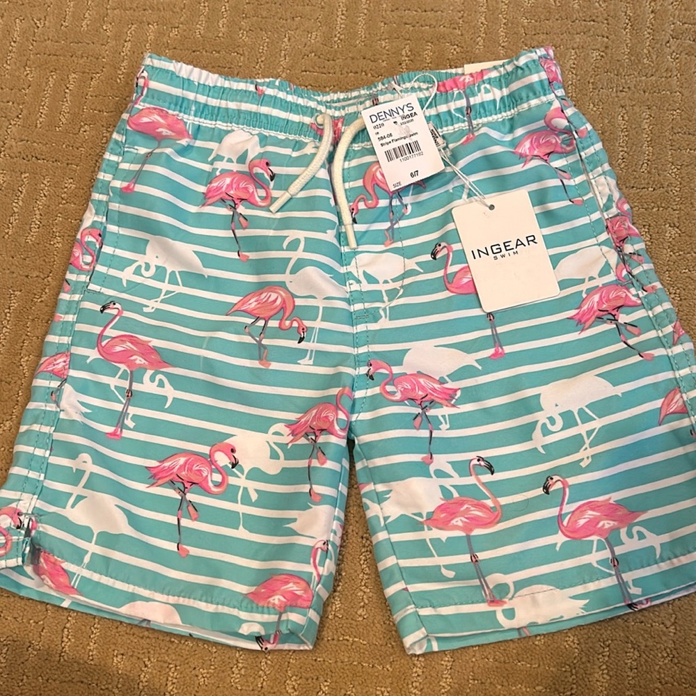 Ingear little boys swim trunks. Flamingos.
